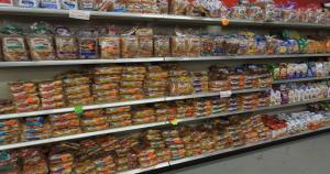 Bread aisle in grocery store
